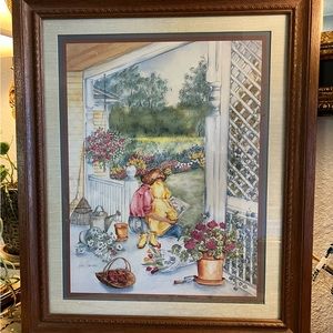 Framed and signed watercolor painting/print  by Ava Freeman 23”x19” Mom & Son